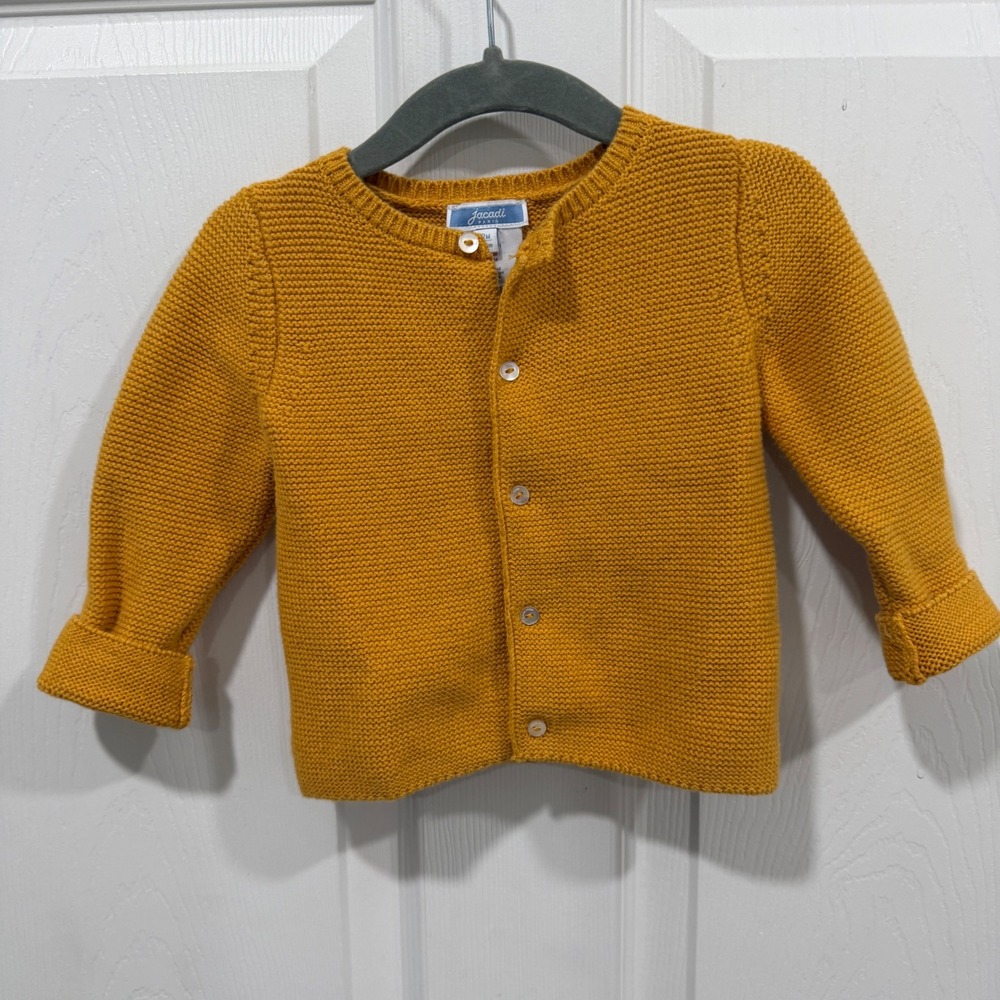 Jacadi Paris Baby Mustard Yellow Cotton Cashmere Knit Cardigan Sweater 12M 74cm